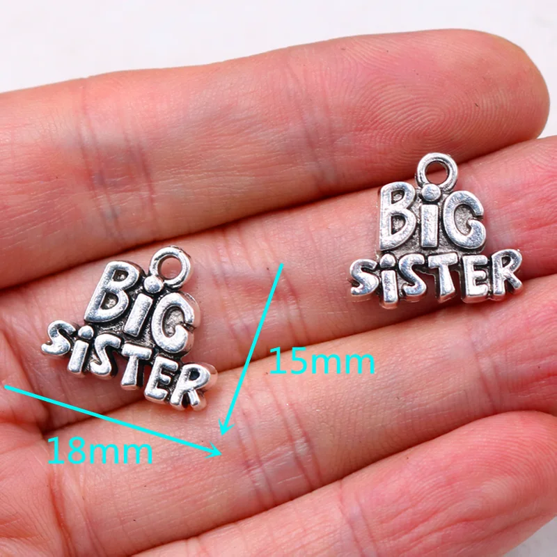 16pcs Silver Plated Big/Little Sister Metal Tags Pendants Retro Bracelet Earrings Accessories DIY Charms  Jewelry Carfts Making