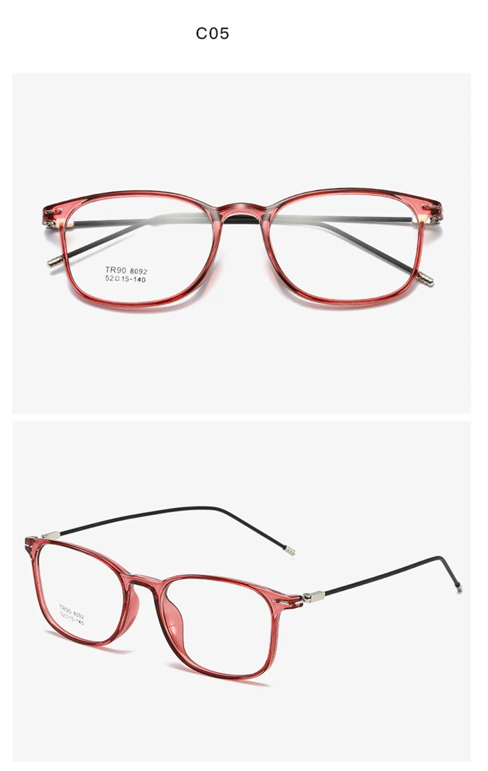 TR90 Quadratische Korrektionsbrille, Unisex, Stahldrahtbein, Kurzsichtigkeitsbrille, transparente Dioptrien -0,5 -1,0 -1,5 -2,0 bis -6,0 – Detail 14