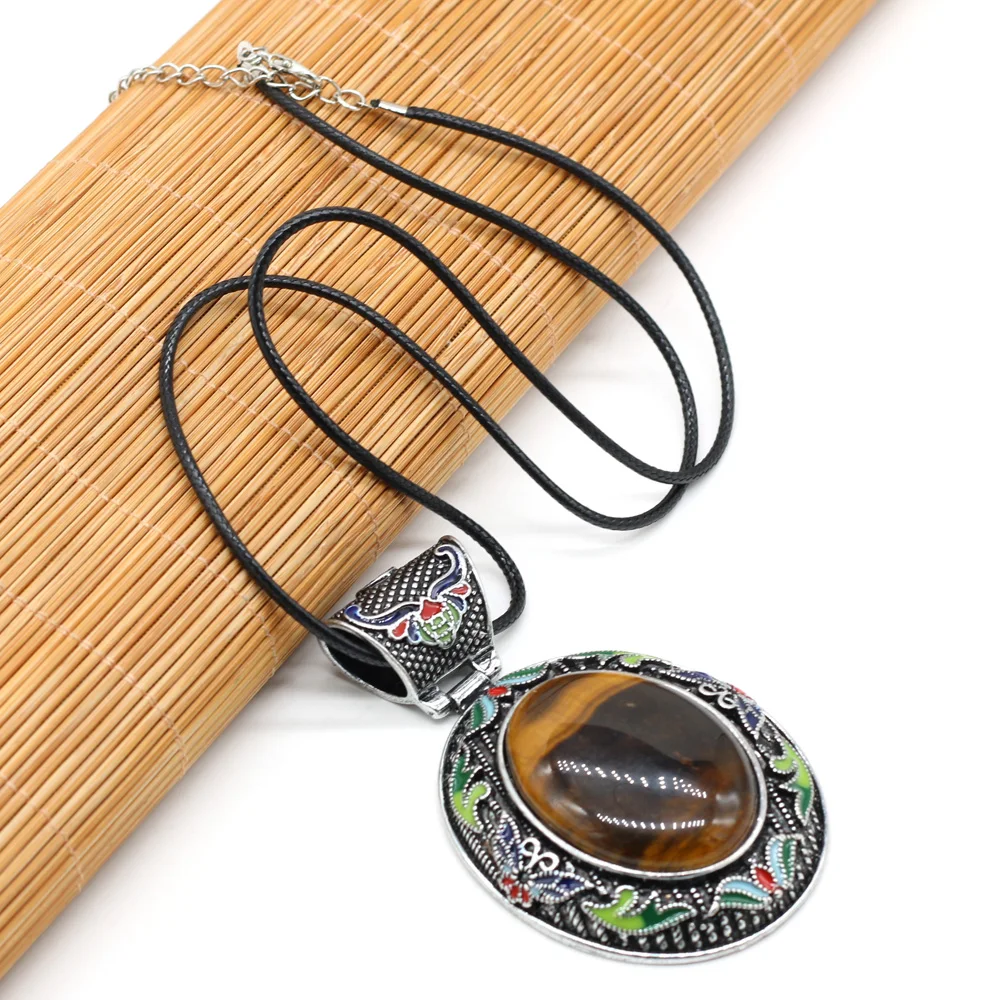 Natural Gem Stone Shell Charms Necklace Vintage Ethnic Lapis Lazuli Opal Pendant Necklaces for Women Exquisite Jewelry Gift
