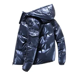 Parka brillante con capucha para hombre, abrigos cálidos con cremallera, chaquetas gruesas de alta calidad, talla grande, invierno, 2024