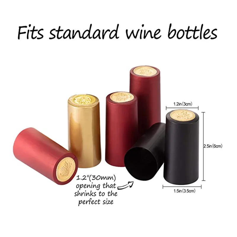 100Pcs PVC Heat Shrink Capsules with Tear Tab for Wine Bottles Heat Shrinkable Cap Wine Shrink Film Wrap for Straight Mouth