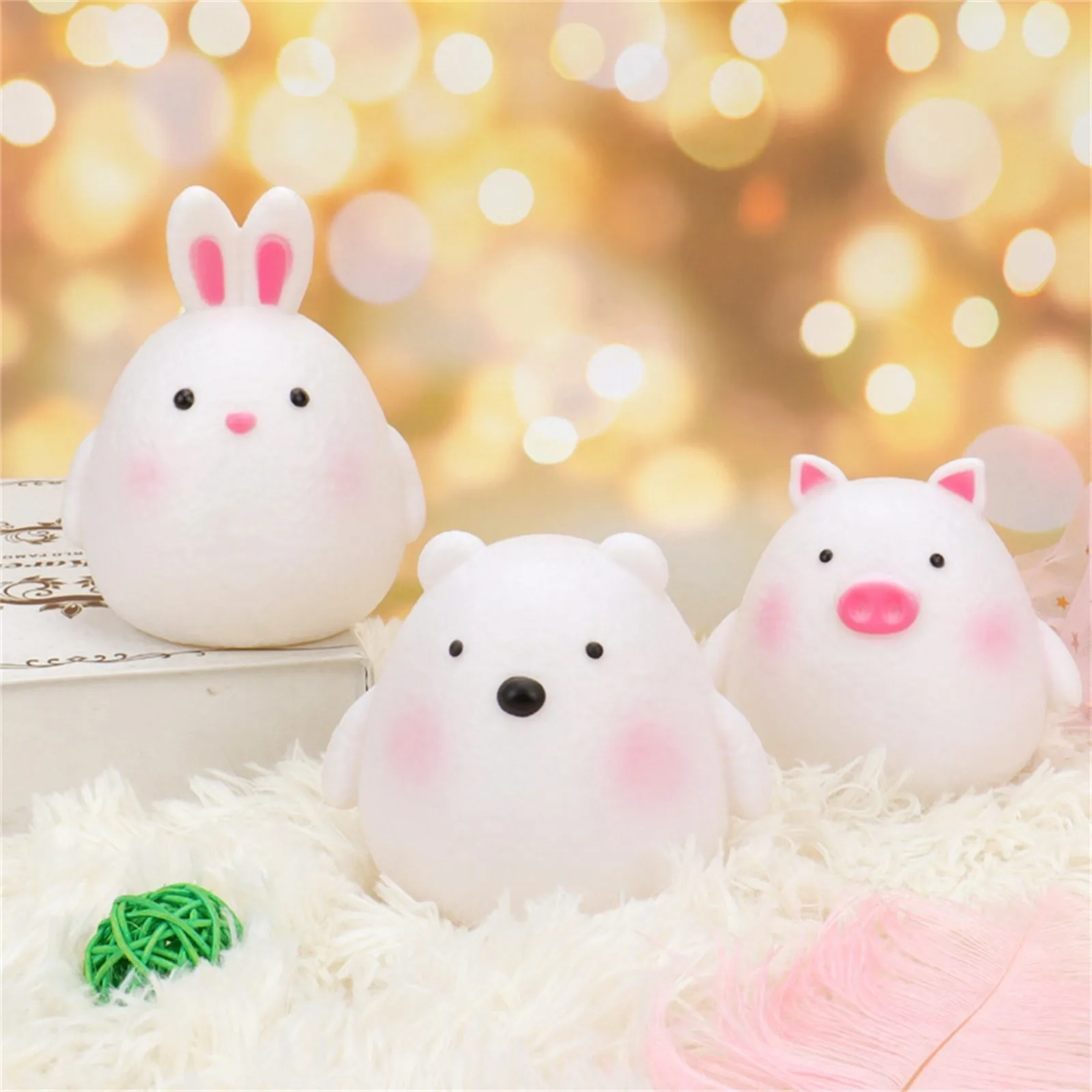 LED Night Light Cute Rabbit Bear Duck Bird Pig Night Light Children\'s Bedroom Bedside Light Button Battery Eye Protection Lamps