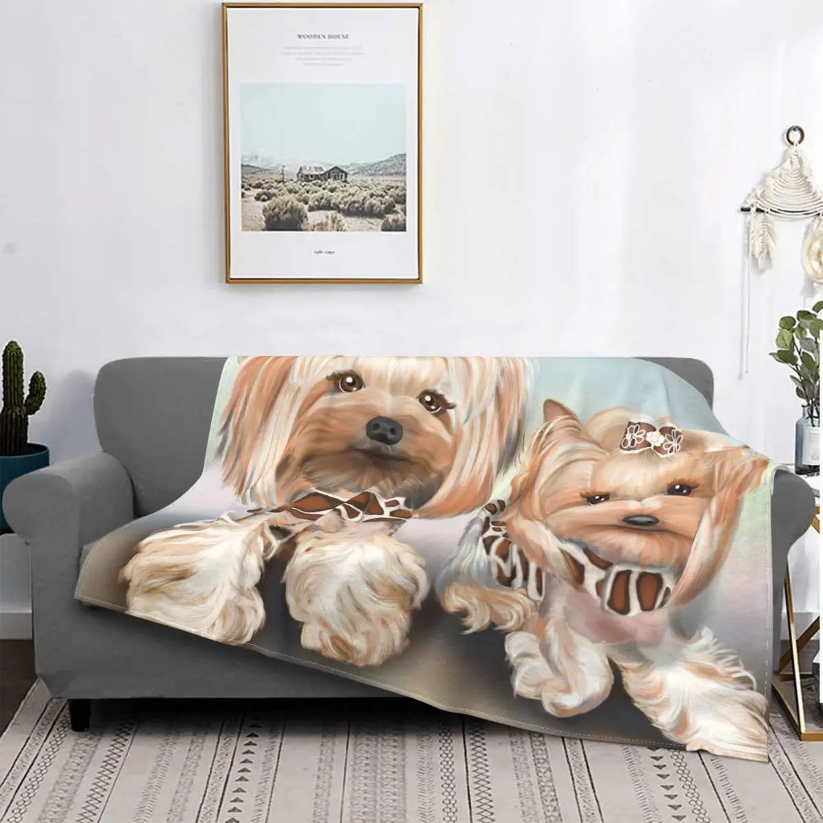 

Yorkshire Terrier Dog,Yorkies Bindy And Pebbles Carpet Living Room Flocking Textile A Hot Bed Blanket Bed Covers Luxury Blanket