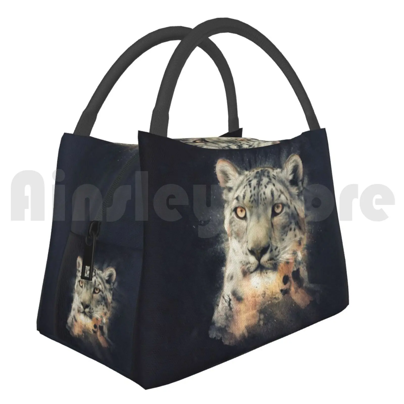 Cooler Lunch Bag Picnic Bag Snow Panther Portrait Panther Snow Leopard Feline Portrait