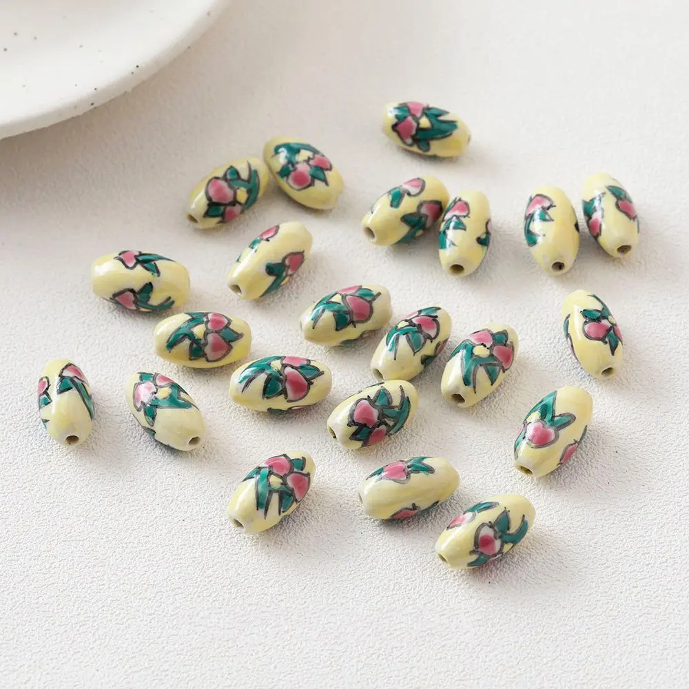 4PCS Oval Retro Hand Painted Ceramic Beads Loose Bead Septal for Jewelry Making Necklace Bracelet Diy Earrings Accessories