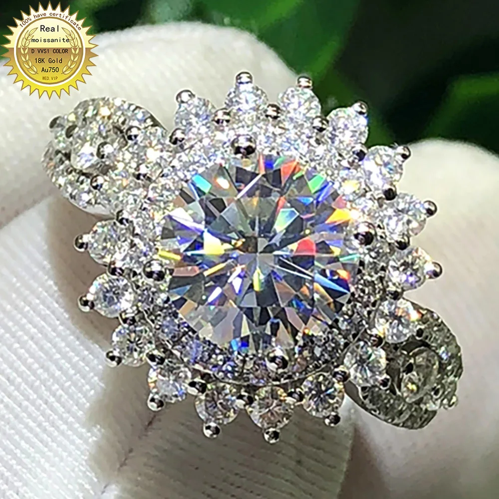 

10K Au417 White Gold Ring 1 2 3 4 5 Carat Wedding Party Engagement Ring Round Moissanite Diamond Ring Sun Flower Trendy Classic