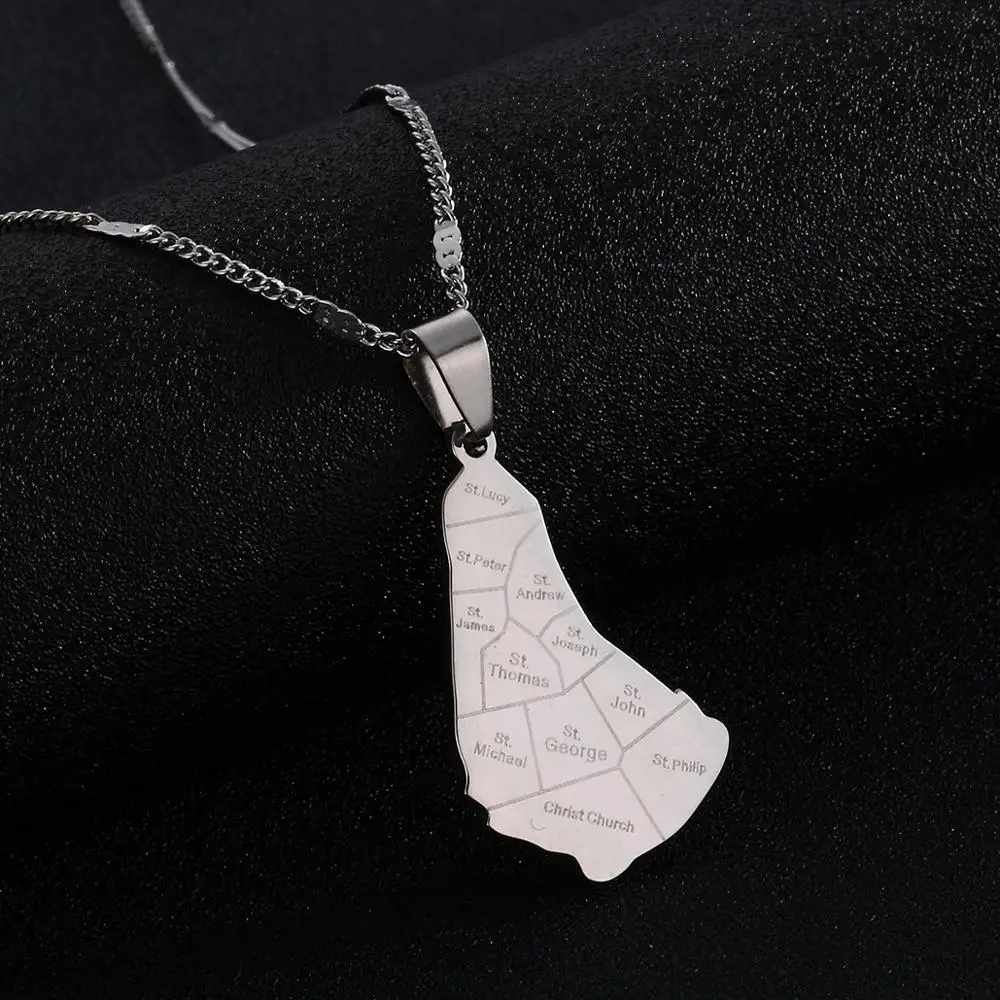 Stainless Steel Map of The Barbados Island Pendant Necklaces Barbados Maps Charm  Jewelry