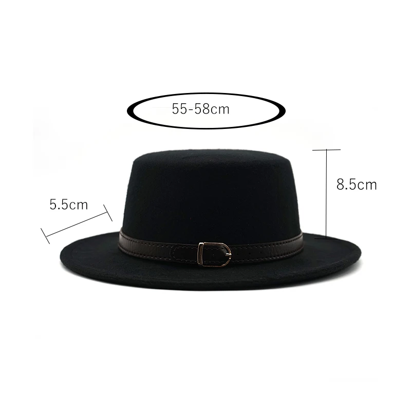 New Retro Winter Autumn women men Top hat Imitation Woolen Felt Fedora Hats Belt buckle Decorated ladies Boater Hat flat brim