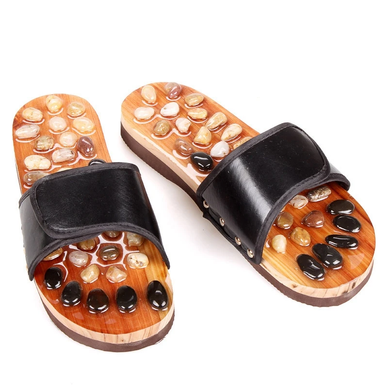 Foot Massage Slippers Shoe Foot Care Reflexology Sandals With Natural Acupuncture Stones Mules, Promote Blood Circulation