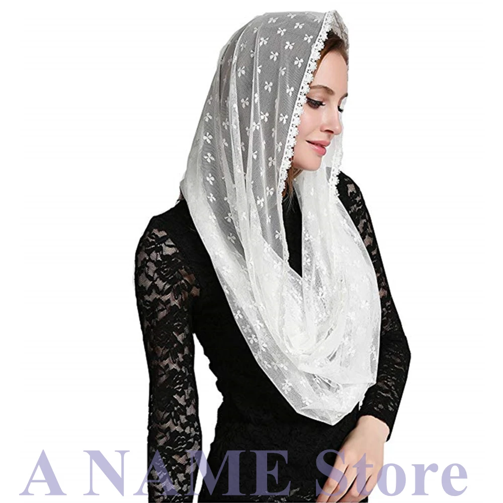 Round rectangle Soft Lace Clovers Mantilla Catholique Veils for church latin mass Women Traditional Headcover wraps Velos novia