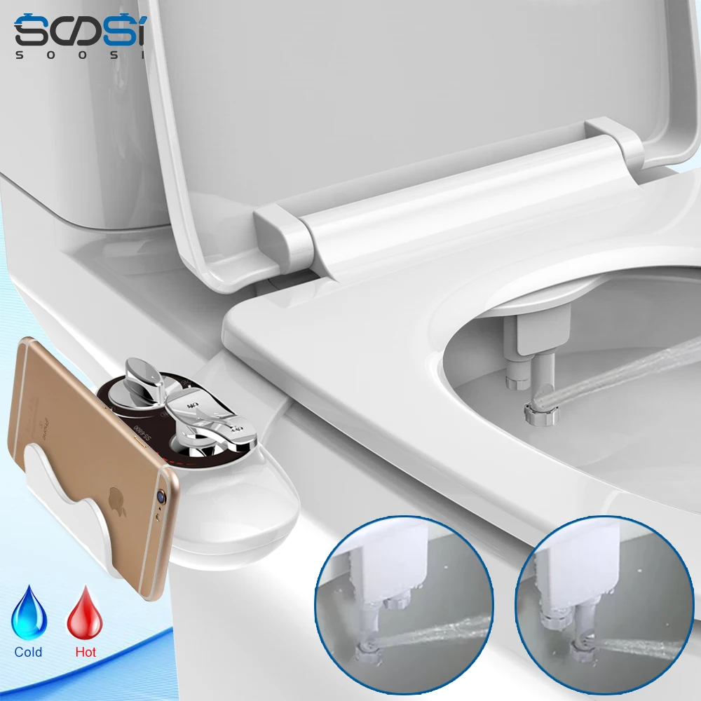 SOOSI Bidet Toilet Seat Ultra Thin Nozzle Fresh Warm Water Adjust Anal Washing Sprayer Easy Horizontal Install New Design