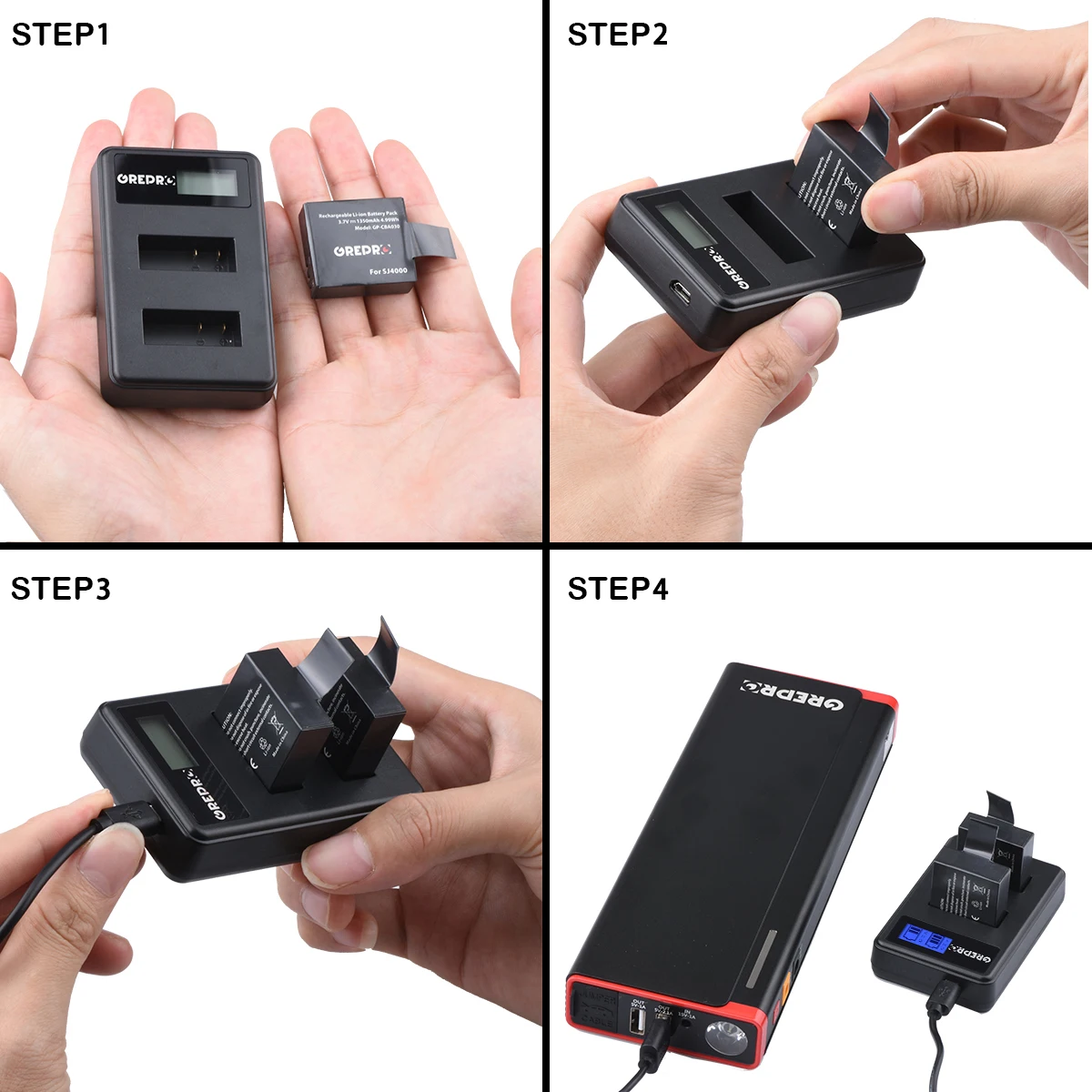 PG1050 SJ4000 PG900 Pin Có Màn Hình LCD Dual USB Sạc Cho SJCAM SJ5000 SJ6000 Sj7000 SJ8000 M10 EKEN 4K H9 h8 H9 GIT-LB101 GIT