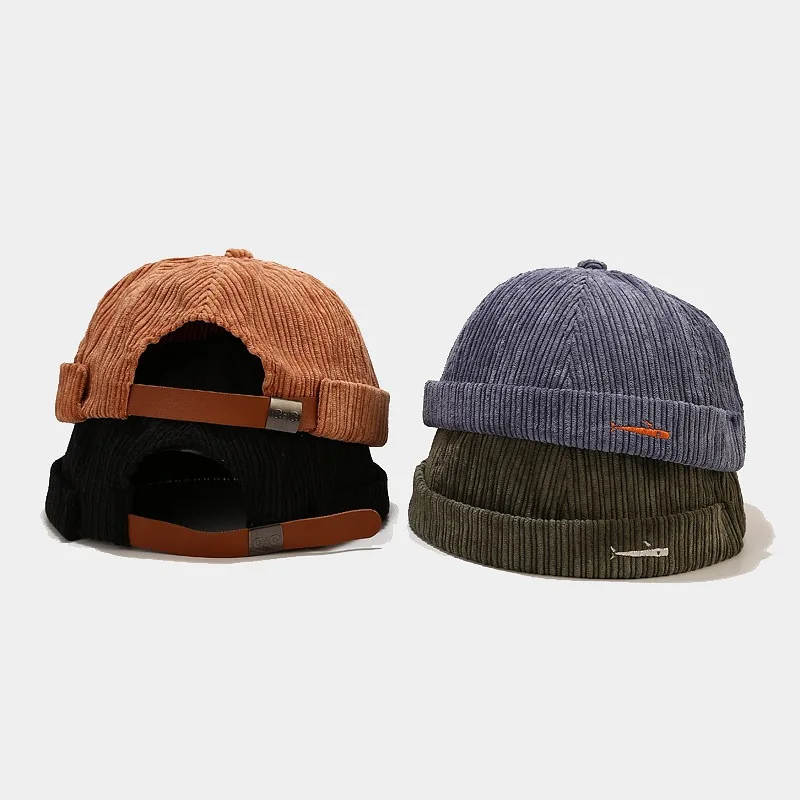 Vintage Beanie Hats Men Women Spring Autumn Landlord Cap Streetwear Hip Hop Brimless Hat Corduroy Docker Cap Wholesale