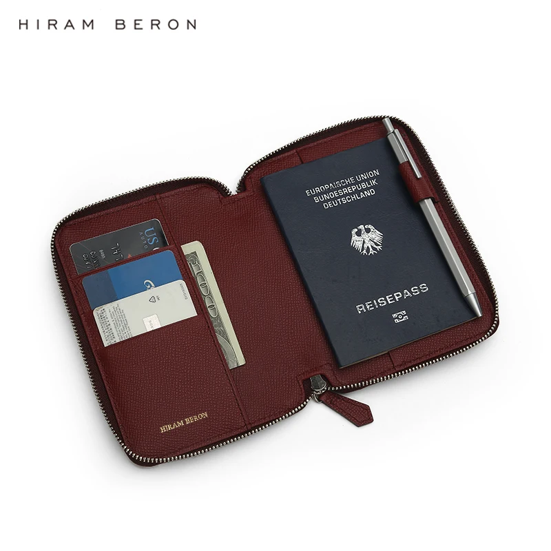 Hiram Beron-Porte-passeport en cuir véritable italien, portefeuille de voyage, anti RFID, 2 fentes Pasmodelr, 6 couleurs, livraison directe