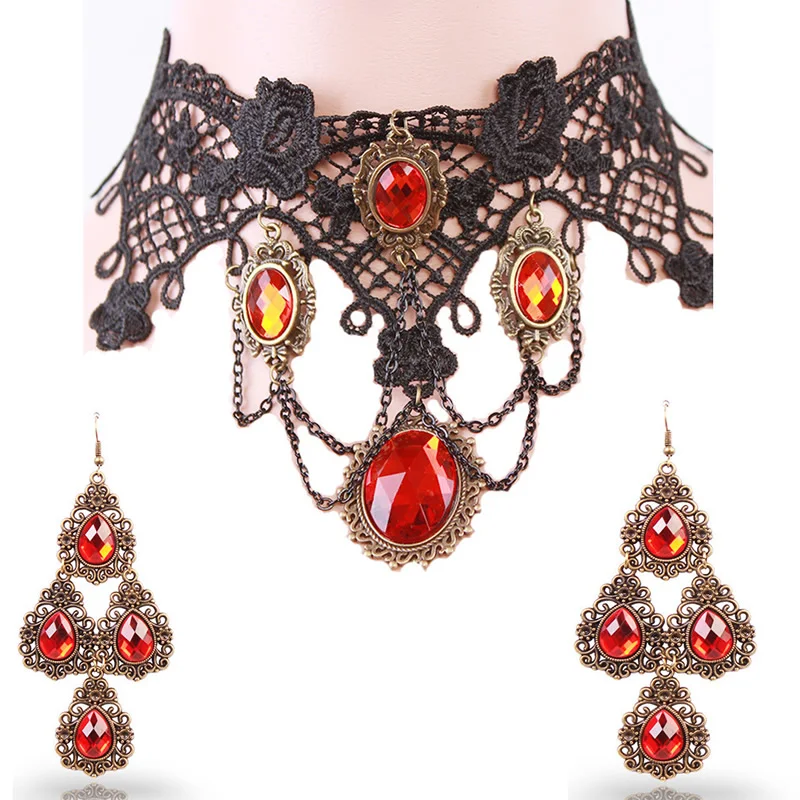 Classic Gothic Tattoo Lace Choker Women Necklace Choker Necklace Set Stretch Velvet women necklace jewelry