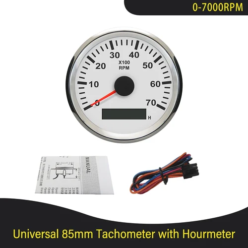 Tacómetro marino Universal impermeable para barco y coche, 85mm, con contador de horas, 3K, 4K, 6K, 7K, 8KRPM, 9-32V y retroiluminación roja