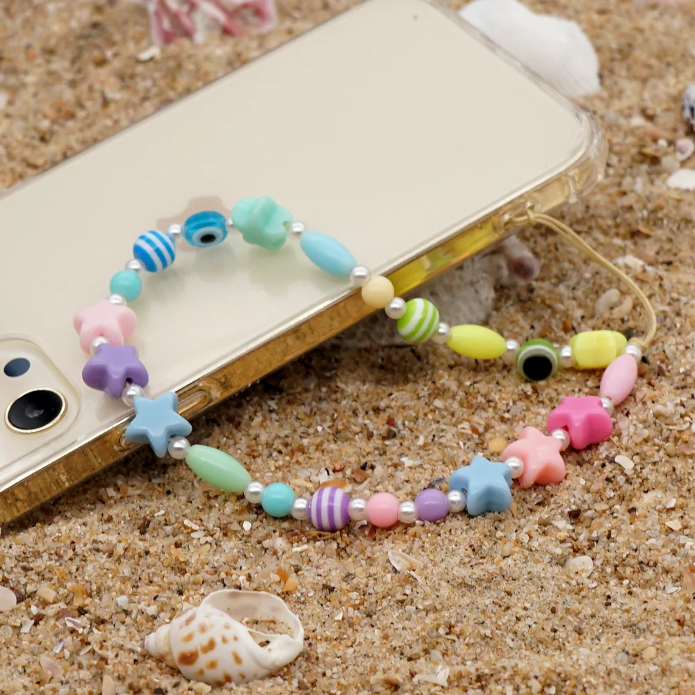 2022 Simple Bohemian Resin Colorful Beaded Mobile Phone Lanyard Female Eye Mobile Phone Chain Female Pendant цепочка Bijoux
