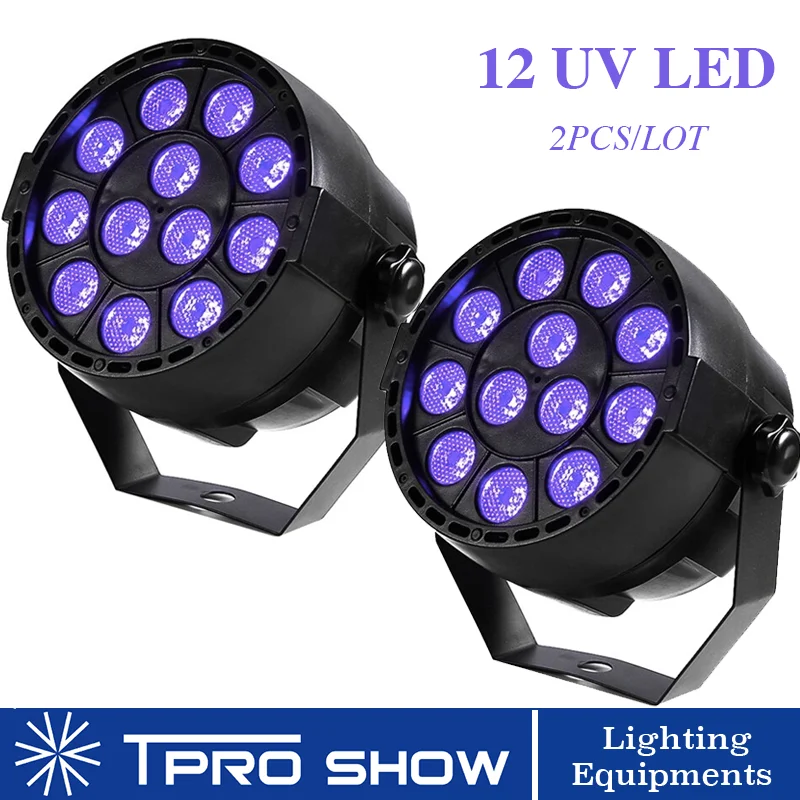 Luz UV LED Par, Blacklight ativado por som, Mini Spotlight ultravioleta, Disco de festa, Show de luzes negras, DMX, 2pcs por lote