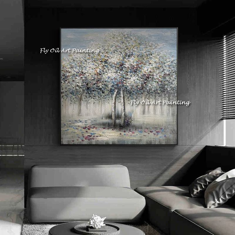 

Abstract Grey Tree 100% Hand painted Oil Painting Scenery Tree Wall Art Canvas Decor Unframed For Living Room Decoration Gift