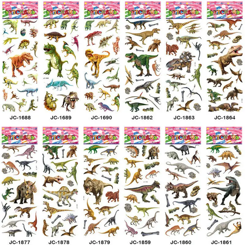 18 Sheets Hot Cartoon 3D Jurassic Dinosaurs Bubble Stickers Puffy Girl Stickers For Kids Gift Notebook Sticker Label Decoration