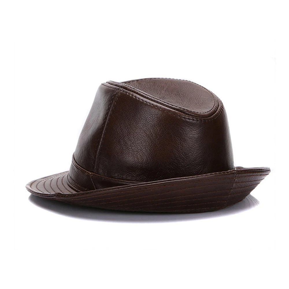 2024 Autumn Winter Warm Men Real Genuine Cowhide Leather Top Hats Men Fashion Real Cowhide Leather Caps Real Leather Fedoras Cap