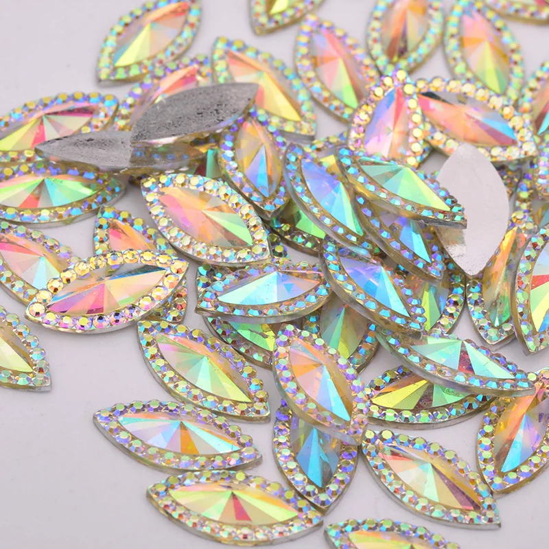 JUNAO 7x15mm 20x40mm Big Size AB Crystal Rhinestones Horse Eye Crystal Stones Applique Flatback Diamond Strass For Garment