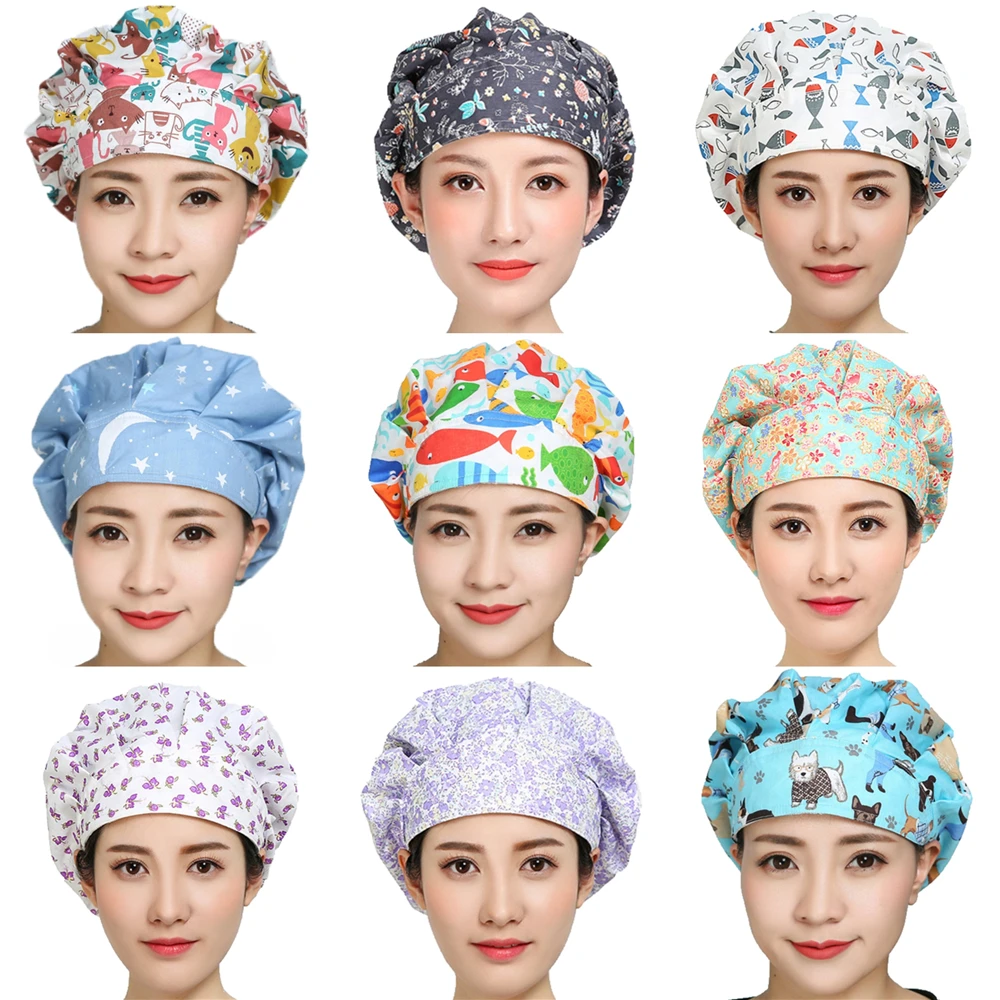 Casquette unisexe réglable 100% coton, chapeau de gIslande lavable, chapeau d'allaitement imprimé, accessoires élastiques, casquettes de travail unisexes pour salon de beauté