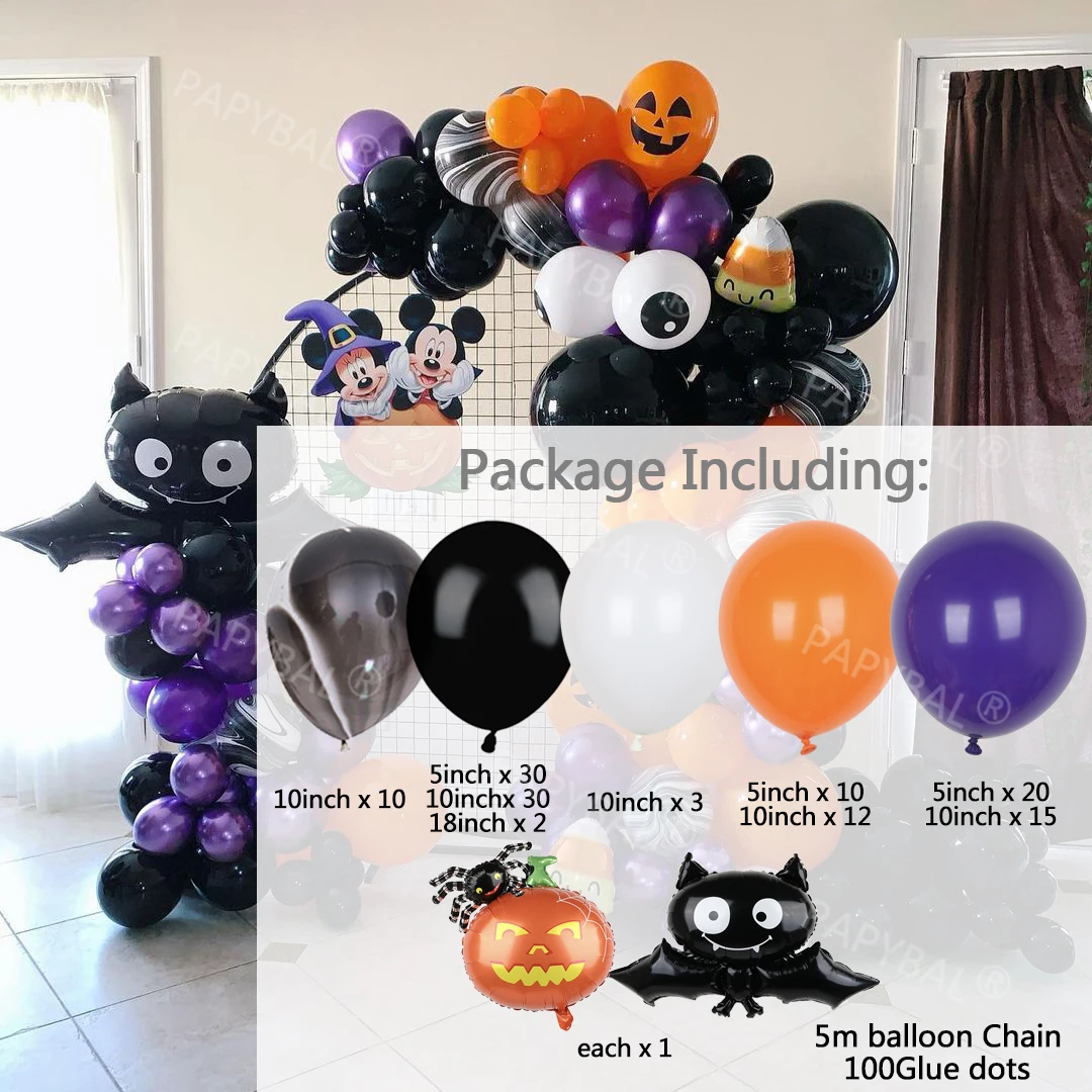 136pcs Halloween Theme Party Balloons Set Decorations DIY Arch Garland Kit Kids Gifts Pumpkin Foil Ballon Background Decors