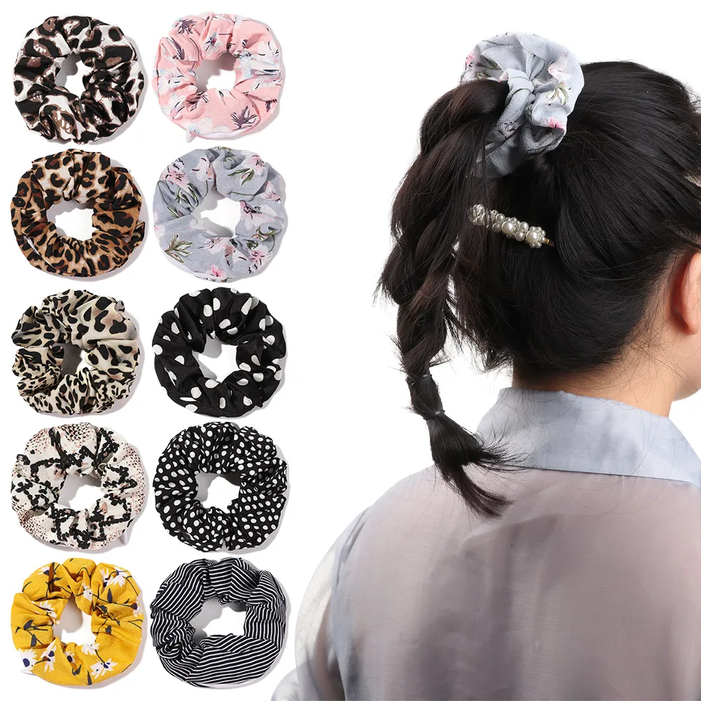 Multiple Styles Flower Wave point Hair Scrunchies Soft Pocket Scrunchies with Zipper Stash Scrunch Hair Ties Ropes Daily Wear