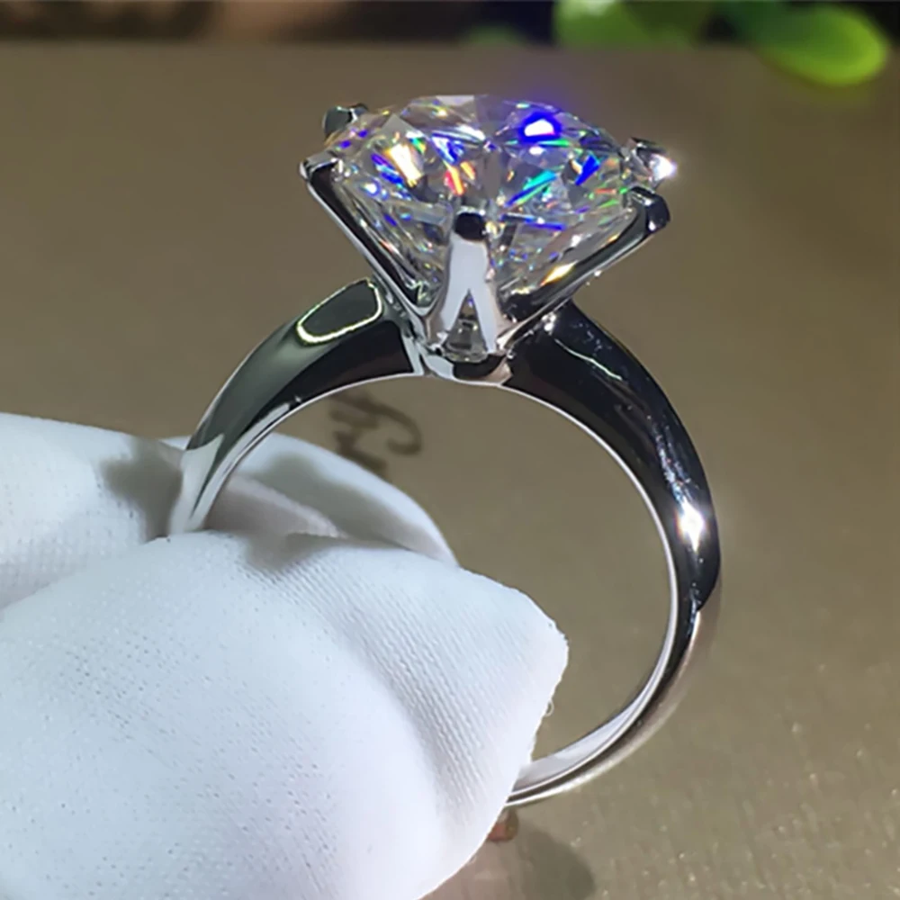 Custom Solid 14K Au585 White Gold Ring Women Wedding Anniversary Engagement Party Ring 6 Claw Round Moissanite Diamond Classic