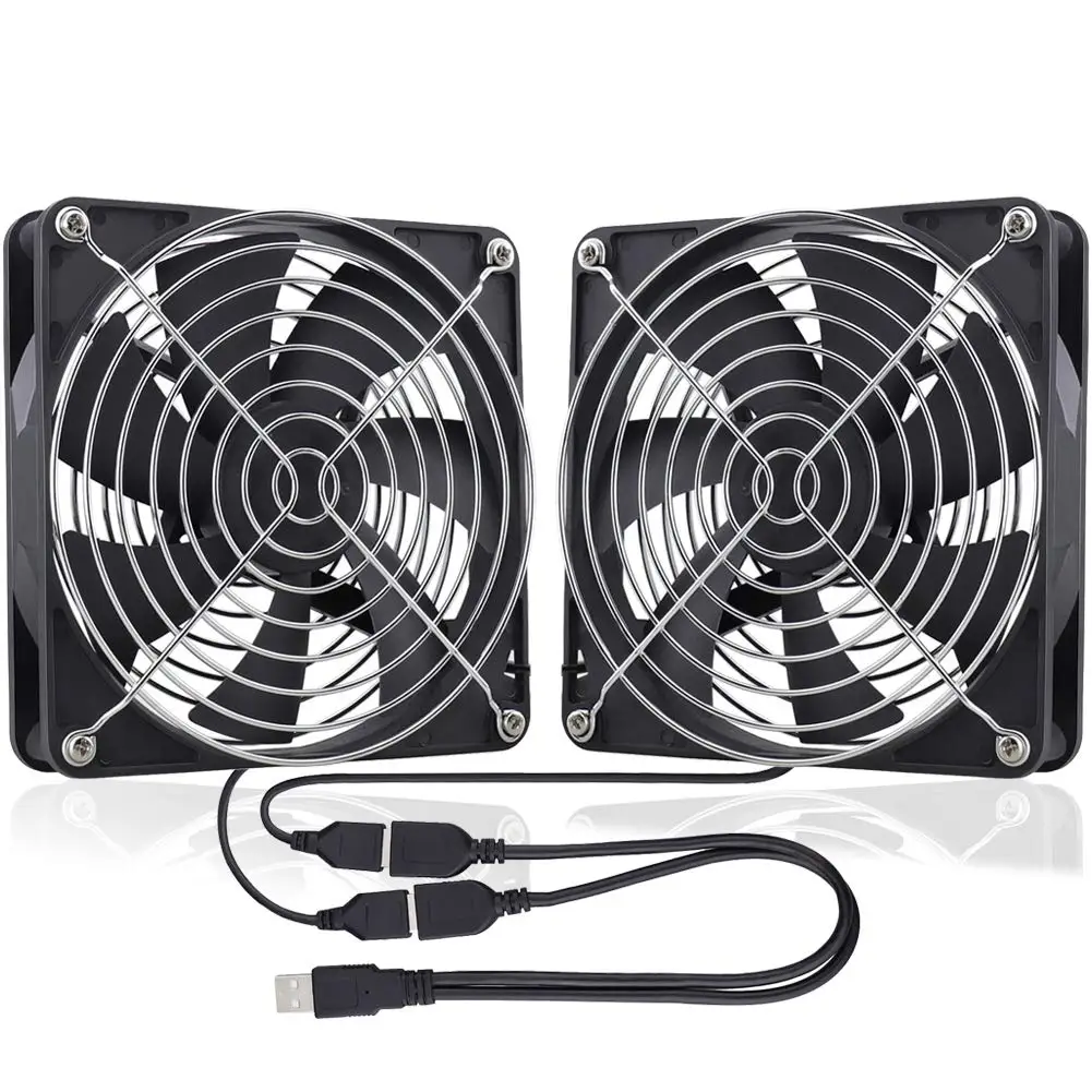 

GDSTIME Dual 140mm USB Fan 5V Powered DC Brushless Axial Fans with 2 in 1 USB Cable for AV Receiver DVR Playstation Cooling