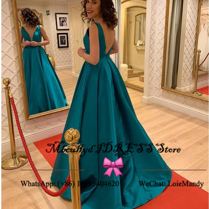 2021 Sexy Backless Prom Dress 긴 공식 스위프 기차 드레스 여성 파티 밤 세련된 새틴 이브닝 가운 Robe de soiree longue