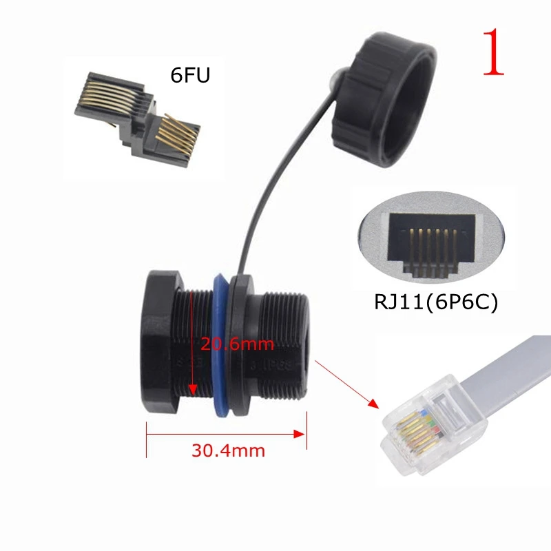 كابل الهاتف مقاوم للماء RJ11 موصل مقبس RJ 11 M20 6P6C شاحن أنثي مستقيم رئيس الهاتف كريستال التوصيل موسع