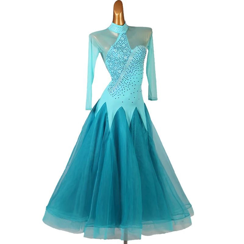 

standard ballroom dress Long Sleeve Women Stage Waltz Ballroom Dress ballroom dress competition mq213 blue red black