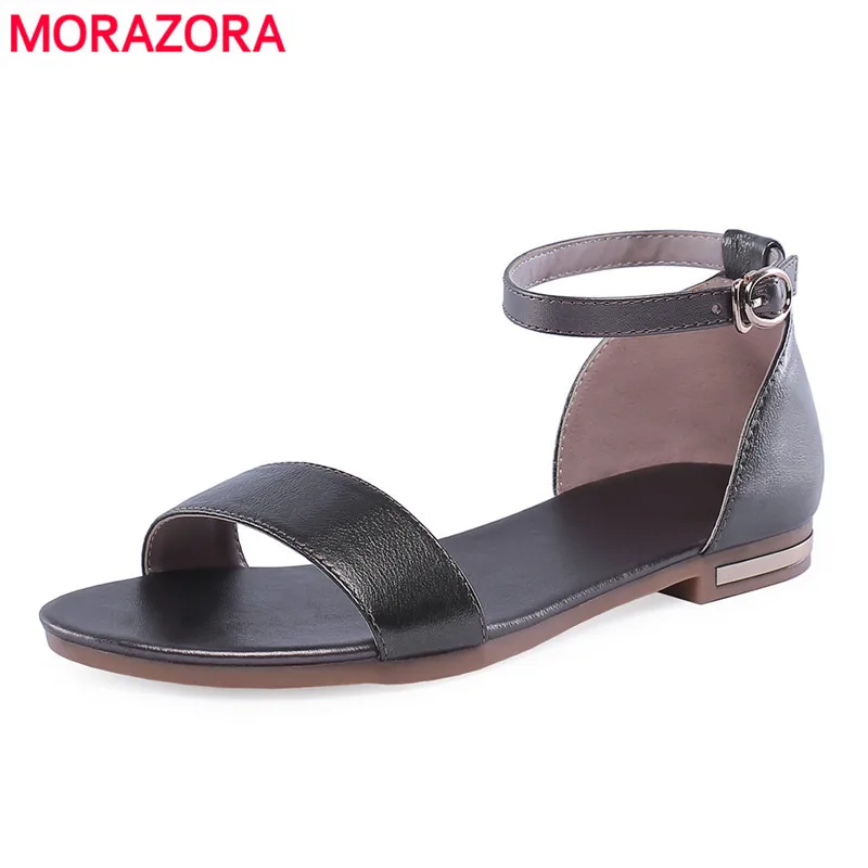 MORAZORA Plus size 34-46 new genuine leather sandals women shoes gun color white black fashion flat sandals ladies summer shoes