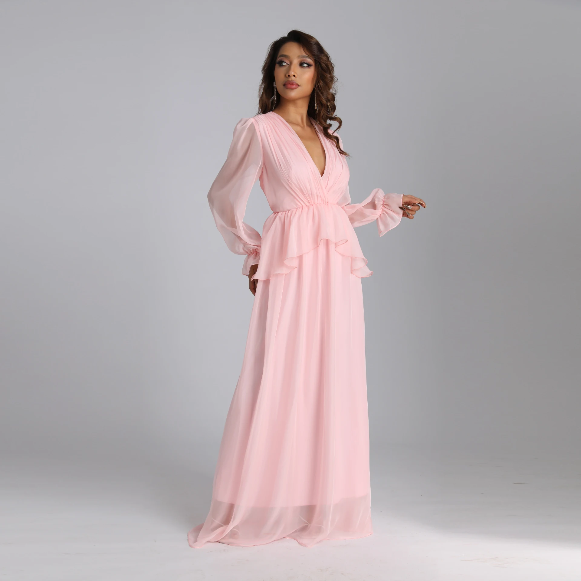 Vestidos largos de fiesta de noche para mujer, ropa musulmana elegante de Oriente Medio con crepé de presión de color olid, novedad de 2021