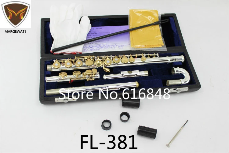 Hot MARGEWATE Flute FL-381 Double Heads Flutes Silver Plated Body Gold Lacquer Key 16 Holes Open C Key  with Case