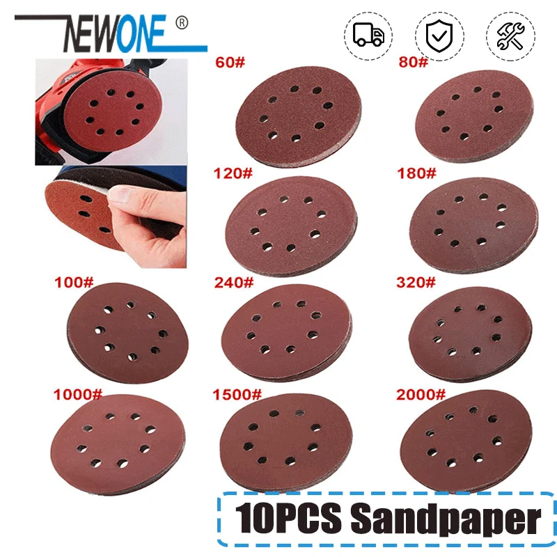 10pcs 125mm 5inch Hook Loop Sanding Discs 8 Hole Sandpaper Pads Set 40Grit-3000Grit Sander Disc Abrasive Polishing Tools