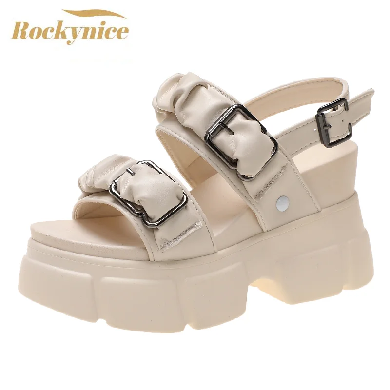 

Women Punk Sandals 2022 Summer Platform Wedges High Heel Sandals Female Open-toe Chunky Sneakers Beach Buckle Slippers Woman 9cm