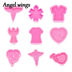 DY0557 Nurse Tag Silicone Heart Molds, Medical Responder Resin Mould, Scrub top with stethascope Shirt Epoxy DIY Craft Tool