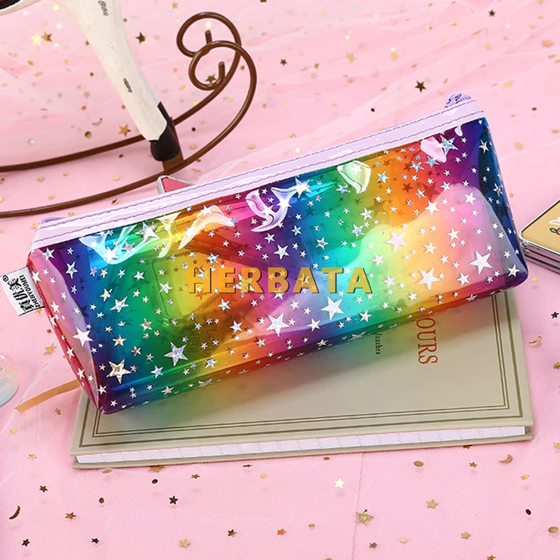 Girls Creative Stationery Box Multifunction Pencil Case Creative Laser Magic Rainbow Dream Starry Korean Pencil Case CL-19211