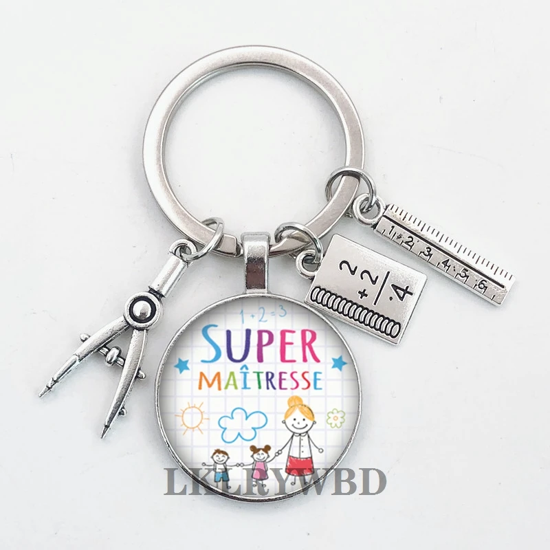 Round glass keychain ruler stationery keychain a gift for the teacher