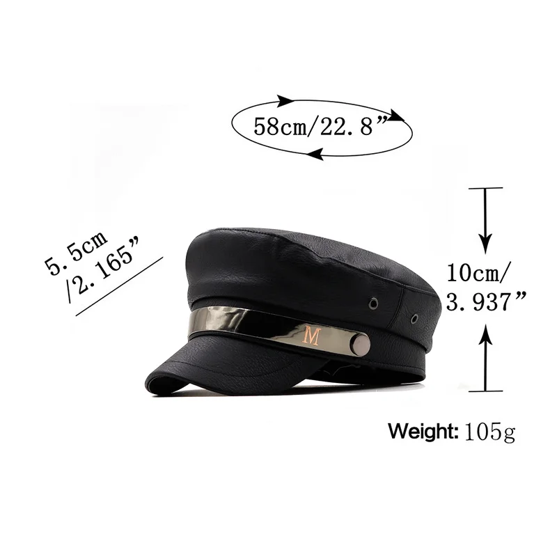 New Women Hat Pu Leather Beret Fashion Retro iron Buckle Painter Cap Wild Octagonal Hat Women\'s Kepi Female cap Autumn hat