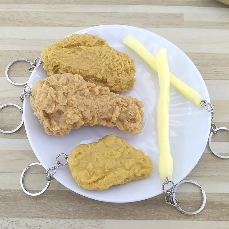 Simulation Model Keychain French Fries Chicken Nuggets Keychain Fried Legs Food Pendant Party Promotional Gift