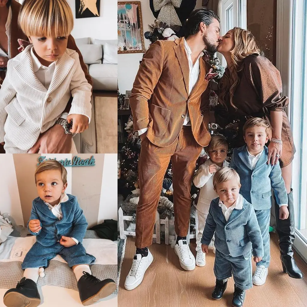 High Quality Corduroy Formal Suits Dinner Tuxedos Little Boy Kids Children For Wedding Birthday Party Prom Suit Wear 2 Pieces