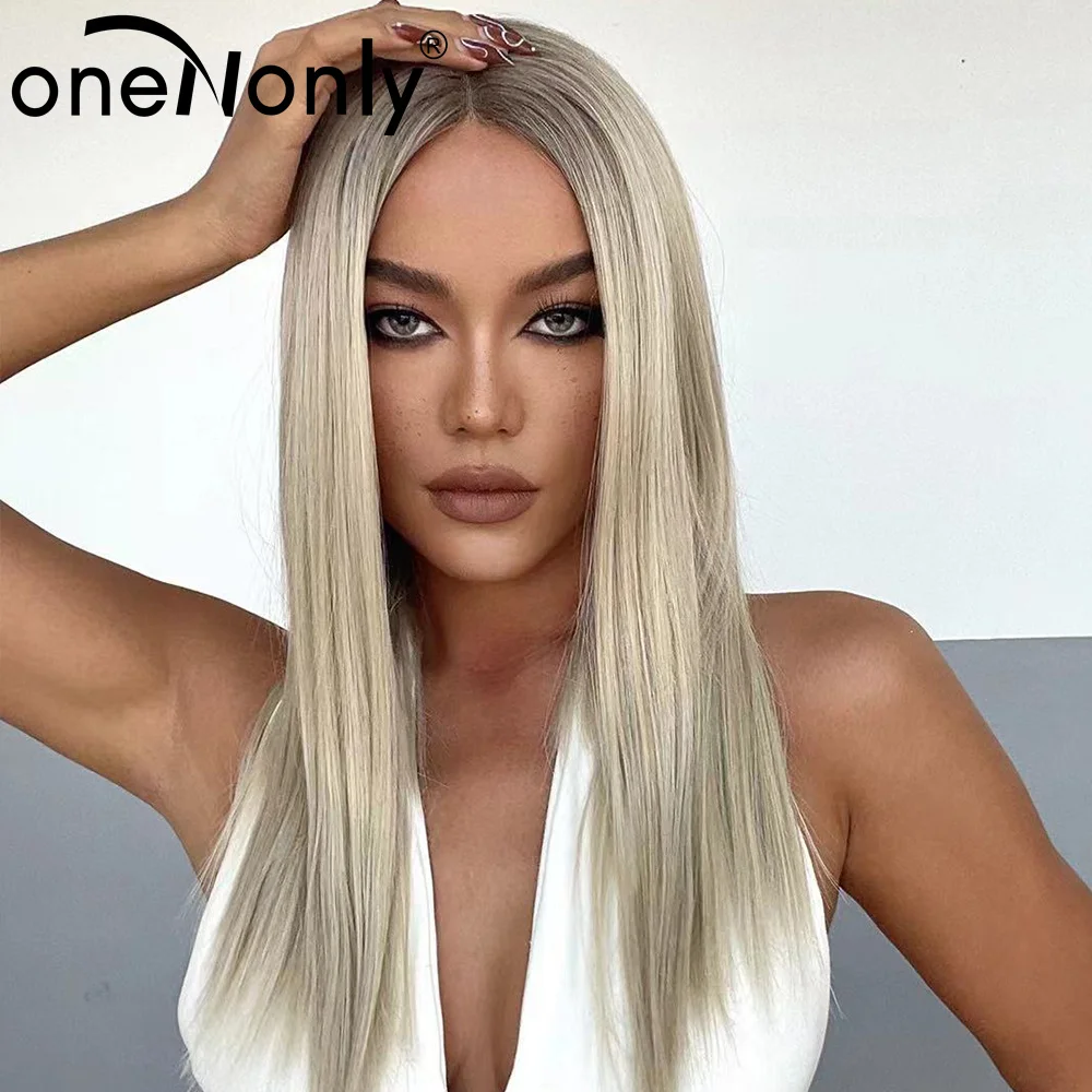 oneNonly Long Straight Lace Front Wig White Blonde Wigs for Women Human Hair Cosplay Daily Party High Density Heat Resistant