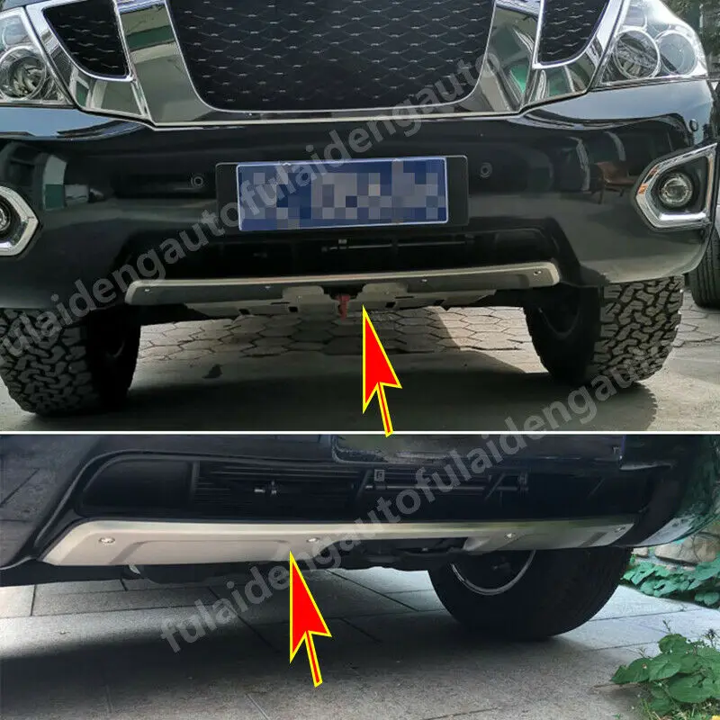 For Nissan Armada Patrol Y62 2013-2019 Front&Rear Bumper Skid Protector Guard Plate Trim 2Pcs Car Accessories