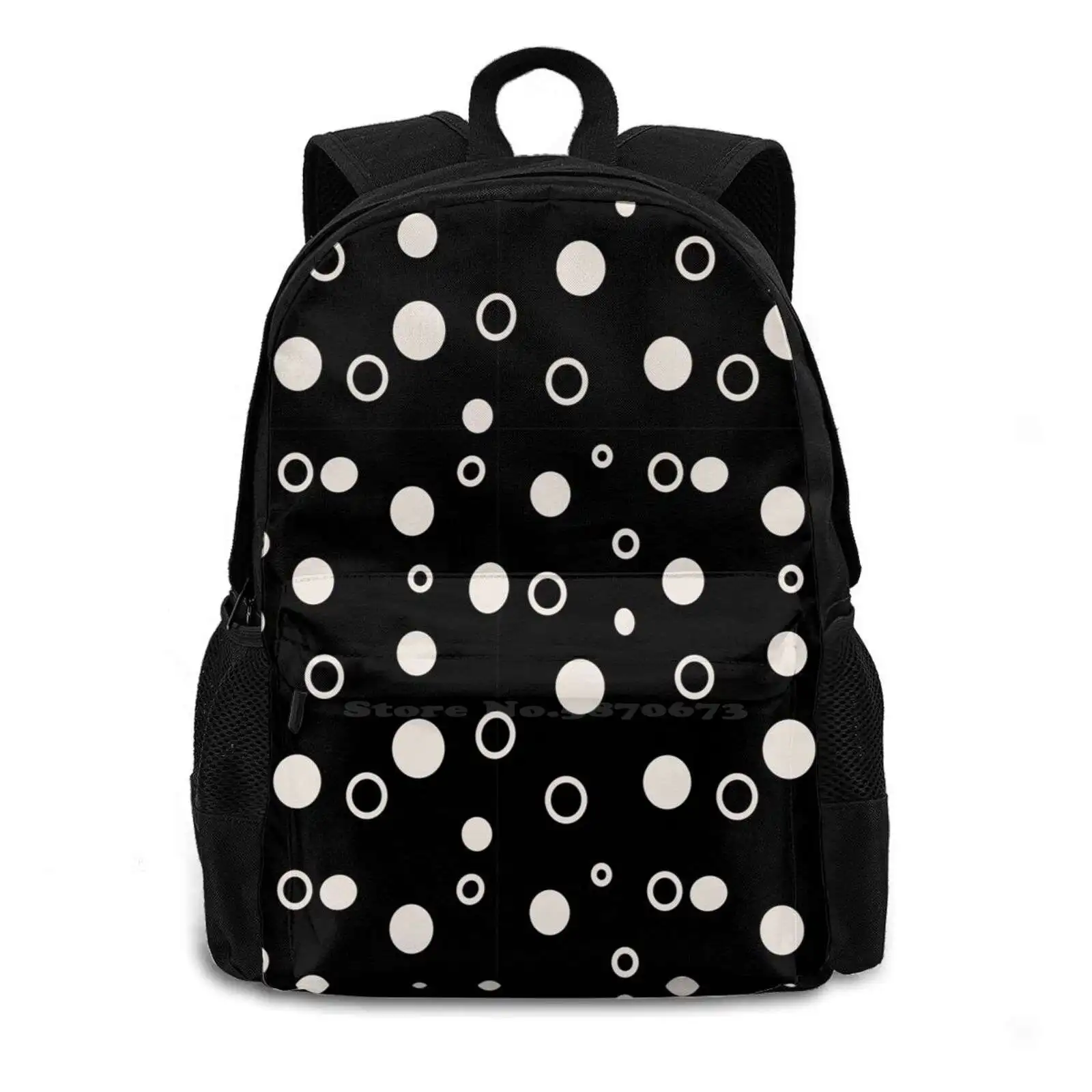 Bubbles Hot Sale Schoolbag Backpack Fashion Bags Dots Black White Peach Circles Bubbles Repeat Light And Dark