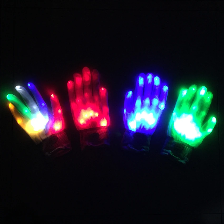 1 Pair LED Gloves Flashing Light Up Skeleton Gloves for Kids Adults 6 Colors Glow in The Dark Party Gloves for Halloween