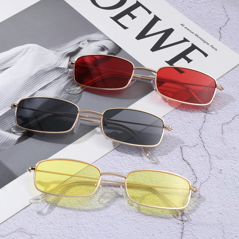 1PCs Vintage Retro Shades Rectangle Sunglasses UV400 Small Metal Square Frame Clear Lens Sun Glasses Eyewear Men Women Goggles